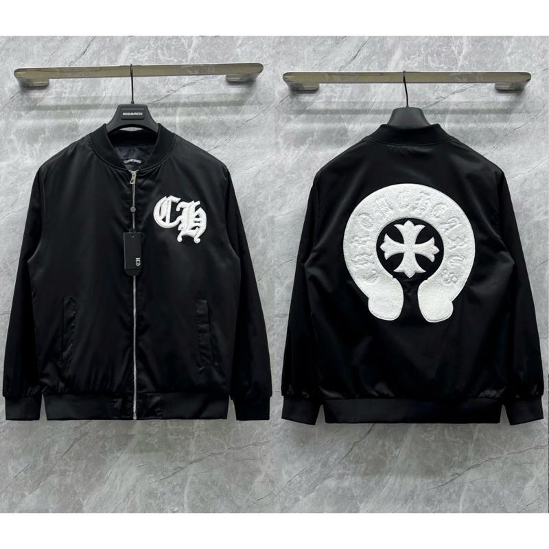 Unisex Chrome Hearts Windbreaker with Roman Letter Embroidery and Fuzzy Cross Detail, Oversized Fit,sports, stadium, fashion, luxury