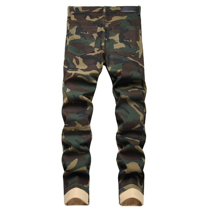 XIMXIMMTIAN Men's Jeans Designer Casual Stretch Tear Fashion Straight Slim Fit Comfortable Stretch Water Washed Camouflage Motorcycle Biker Denim Pants