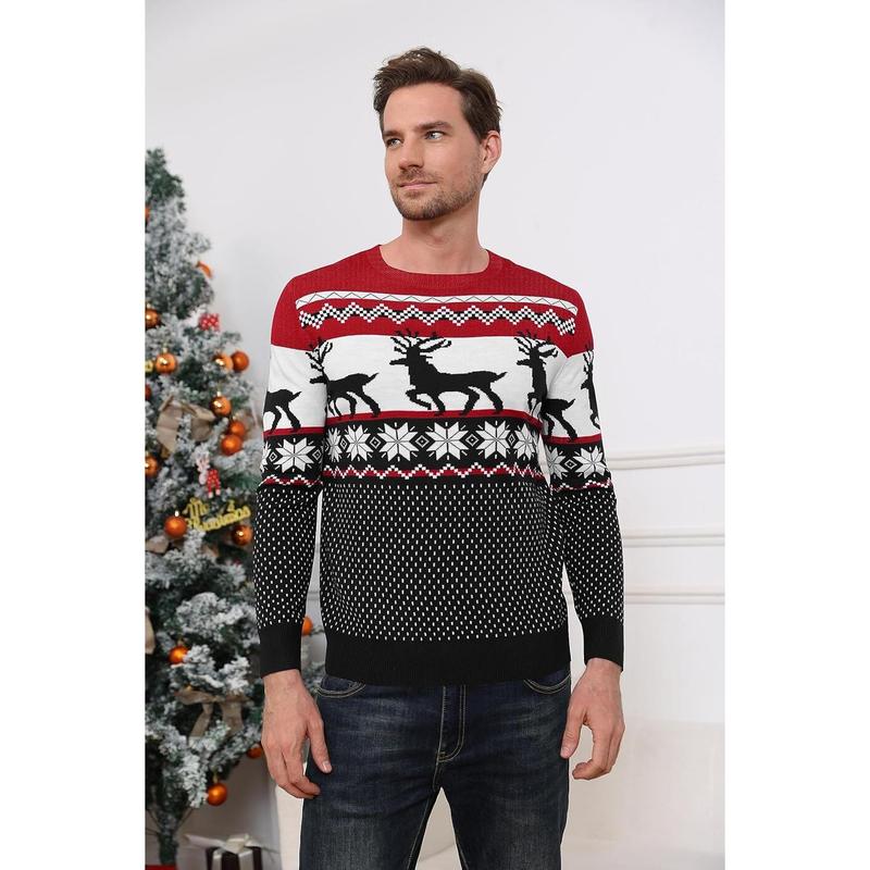 Runcati Mens Ugly Christmas Sweater Pullover Long Sleeve Reindeer Snowflake Soft Knitted Sweaters