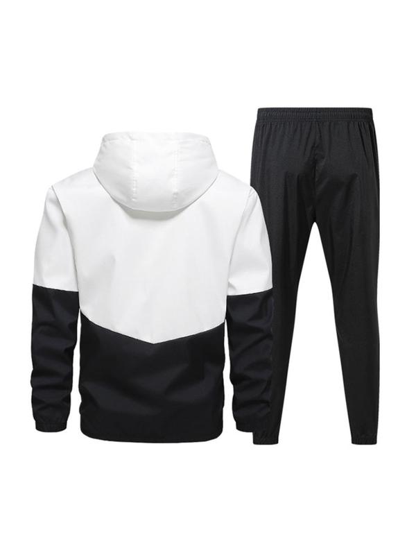 Two-Piece Set Men's Colorblock Drawstring Zip Up Hoodie & Elastic Waist Sweatpants, Regular Fit Casual Long Sleeve Hooded Jacket & Trousers for Fall & Winter, Men's Outfits for Daily Wear, Starboy Outfits