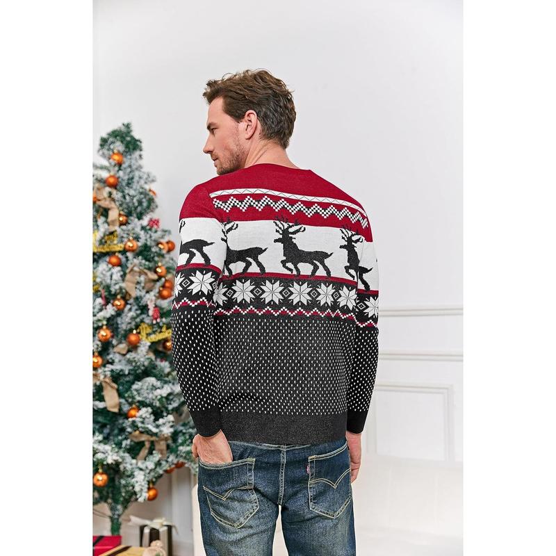 Runcati Mens Ugly Christmas Sweater Pullover Long Sleeve Reindeer Snowflake Soft Knitted Sweaters