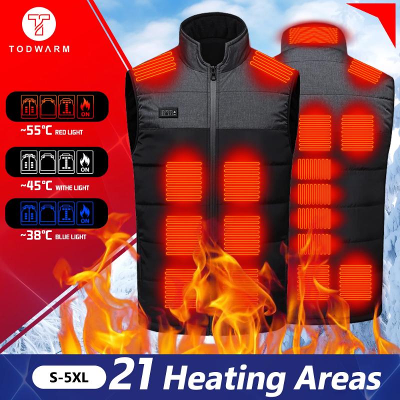 NEW Hot Sale 21 Areas Heating Vest Four Switch Control Men Heating Jacket USB Electric Heated Clothing Women Thermal Vest Warm Winter