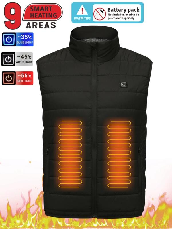 Men's Solid Color Patched Zip Up Heated Vest Jacket, Regular Fit Casual Stand Collar Sleeveless Outerwear for Fall & Winter, Men's Clothes for Daily Wear