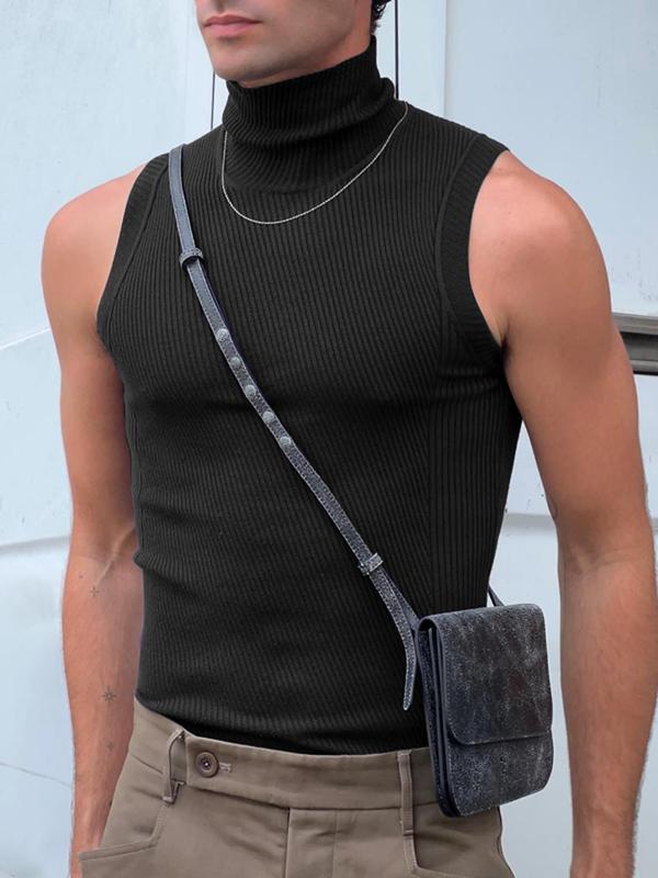 Men's Slim Plain High Neck Tank Top, Casual Sleeveless Top for Summer, Tank Tops for Men, Fashion Men's Streetwear Top for Daily Wear