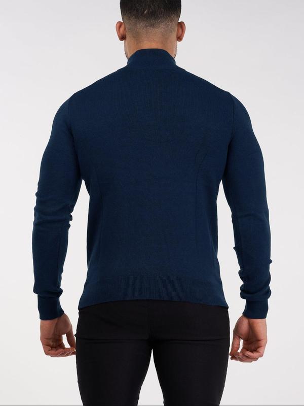 Men's Solid Half Zip Up High Neck Sweater, Regular Fit Casual Long Sleeve Jumper for Daily Outdoor Wear, Fashion Men's Knitwear for All Seasons