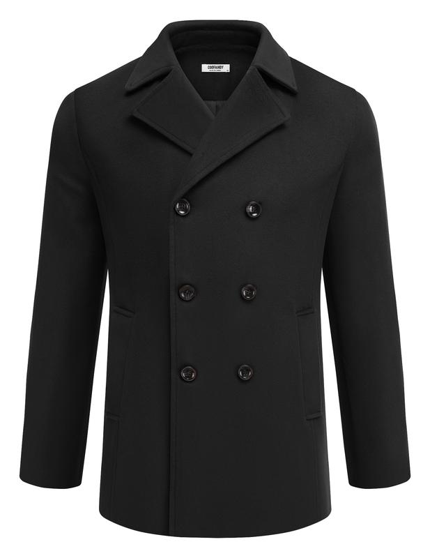 COOFANDY Men's Double Breasted Pea Coat Winter Overcoat Short Trench Coat Notched Collar