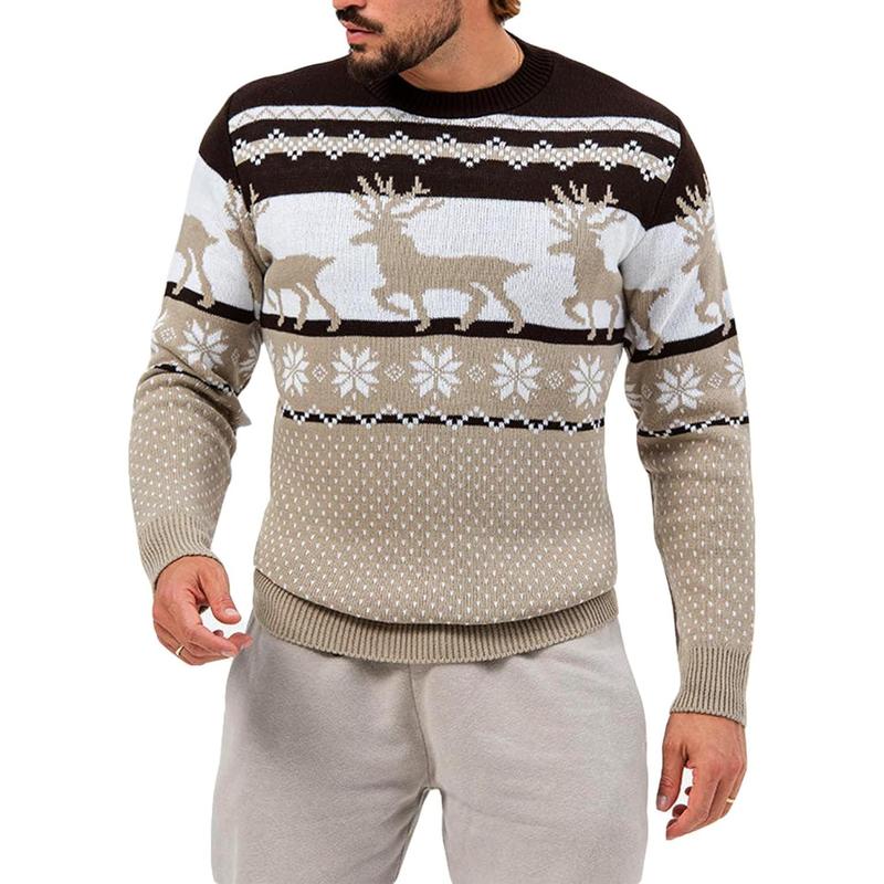 Runcati Mens Ugly Christmas Sweater Pullover Long Sleeve Reindeer Snowflake Soft Knitted Sweaters