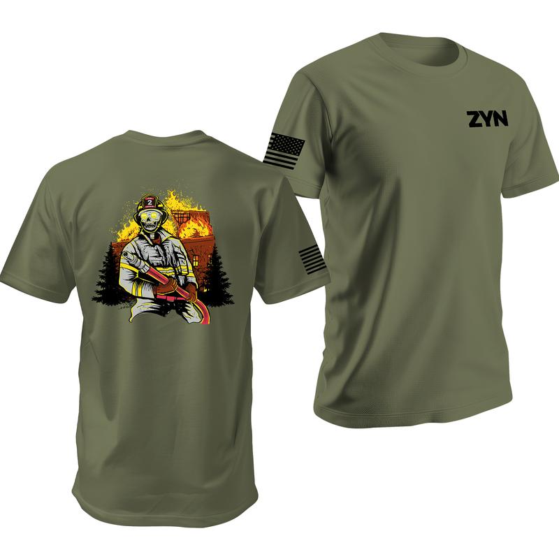 ZYN Firefighter Tshirt - Zyn Flavors Fire Department Skull Tee - Menswear Cotton Men's Shortsleeve Crewneck Streetwear Operator T-Shirt Top Underwear