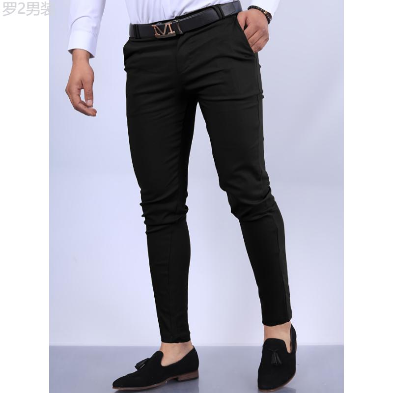 All-Season Vintage Slim Stretch Men's Dress Pants - Comfortable, Easy-Care, Elegant Style with Pockets Menswear Polyester