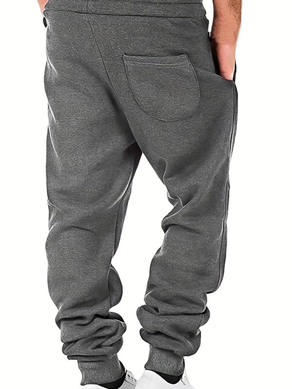 Men's Regular Fit Solid Patched Drawstring Waist Sweatpants, Casual Pocket Jogger Pants for Fall & Winter, Men's Trousers for Daily Wear