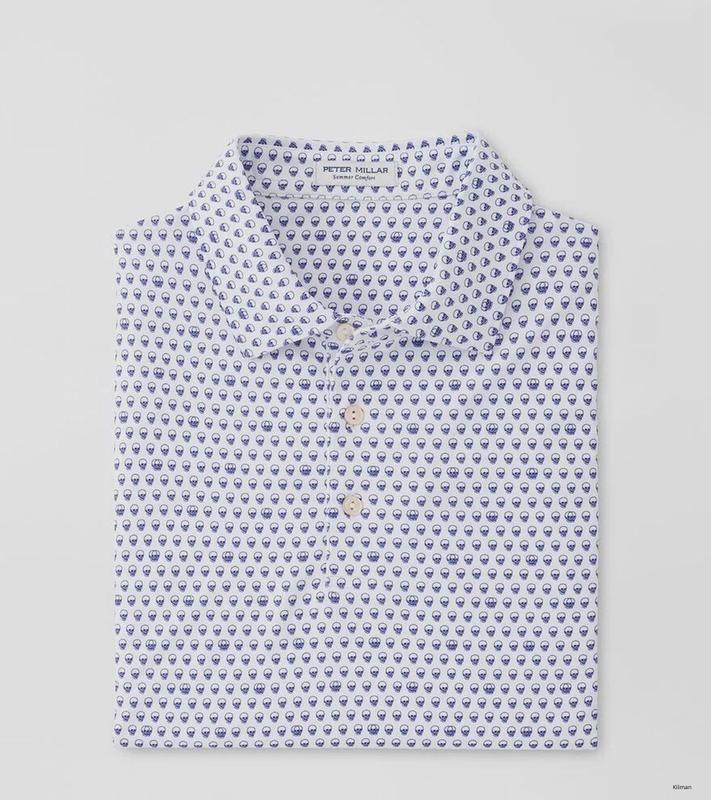 Peter Millar Golf Shirt Polo CS Summer Comfort Seeing Double Print Large White