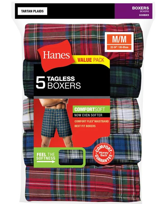 Hanes Men's Ultimate Tartan Boxer, Blue Red Green 5-Pack