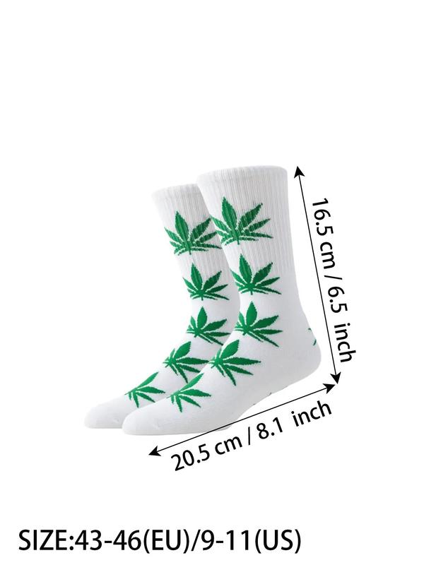 Men's Tropical Leaf Print Crew Socks, Casual Comfortable Breathable Mid-calf Socks for Daily Outdoor Wear, Socks for Men, Mixed Color Socks for Men, Menswear, Gifts for Boyfriend