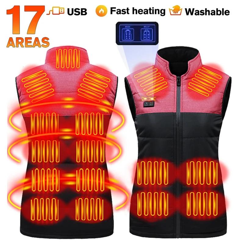 NEW Hot Sale 21 Areas Heating Vest Four Switch Control Men Heating Jacket USB Electric Heated Clothing Women Thermal Vest Warm Winter