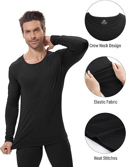 Men's Thermal Fleece Lined Crewneck Long Sleeve Underwear Top for Winter - Menswear, Human Motocross Biker