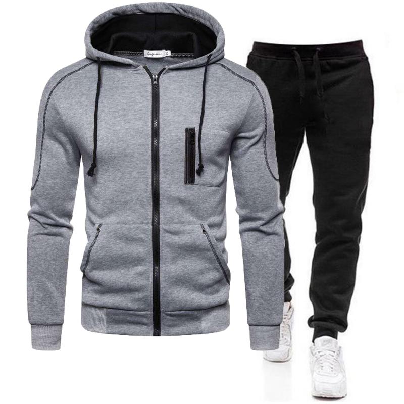 Fashion Print Tracksuit for Men Zipper Hooded Sweatshirt and Sweatpants Two Pieces Suits Male Casual Fitness Jogging Sports Sets