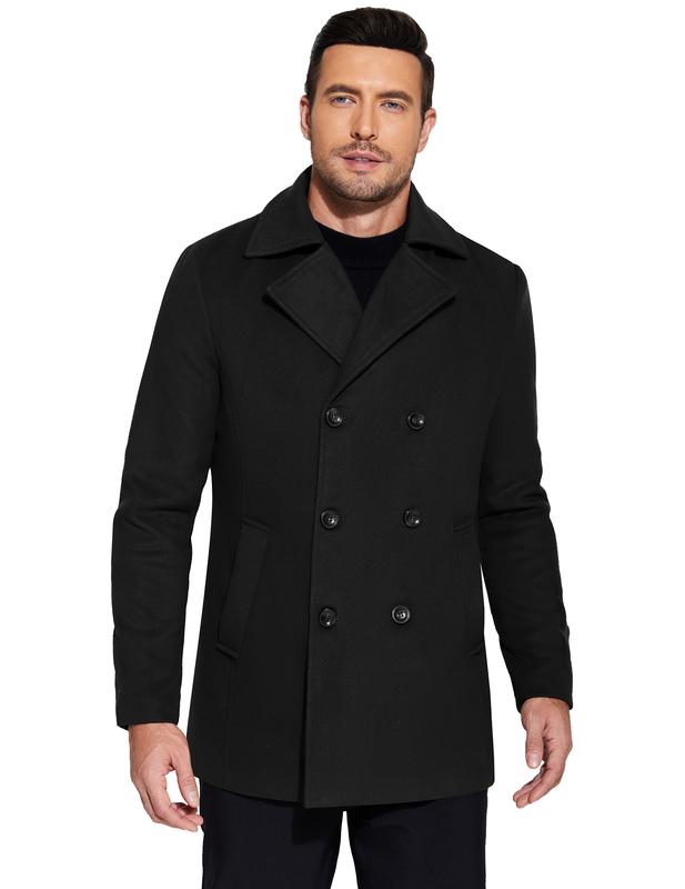 COOFANDY Men's Double Breasted Pea Coat Winter Overcoat Short Trench Coat Notched Collar