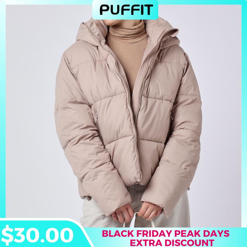[Bargin-hunting No restocks]Go.G.G Fitted Detachable Hooded Puffer Jacket, Men's Women's Winter Basic Warm Coat with Removable Hood Zip Deep Pockets