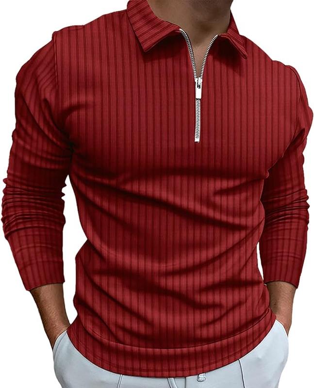 Men's Long Sleeve Polo Shirts, Muscle T Shirts Golf Long Sleeve Stretch Slim Fit Workout Tee