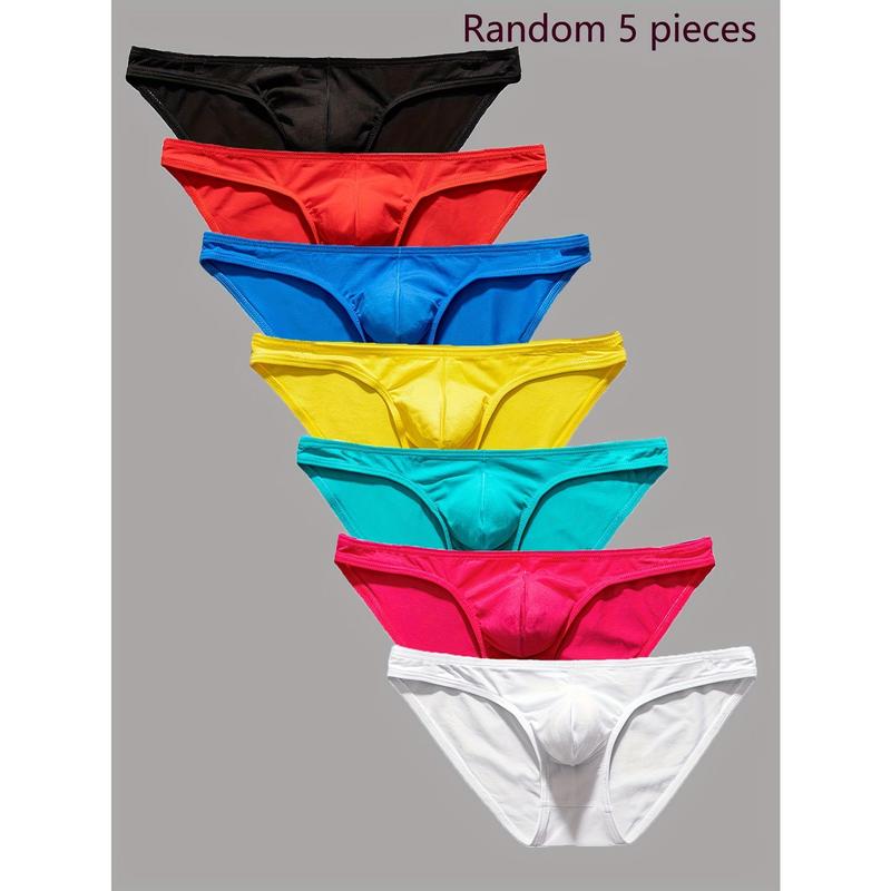 5 Pcs Men's Sexy Low Rise Trendy Underwear, Breathable Comfy Stretchy Briefs, Casual Underpants