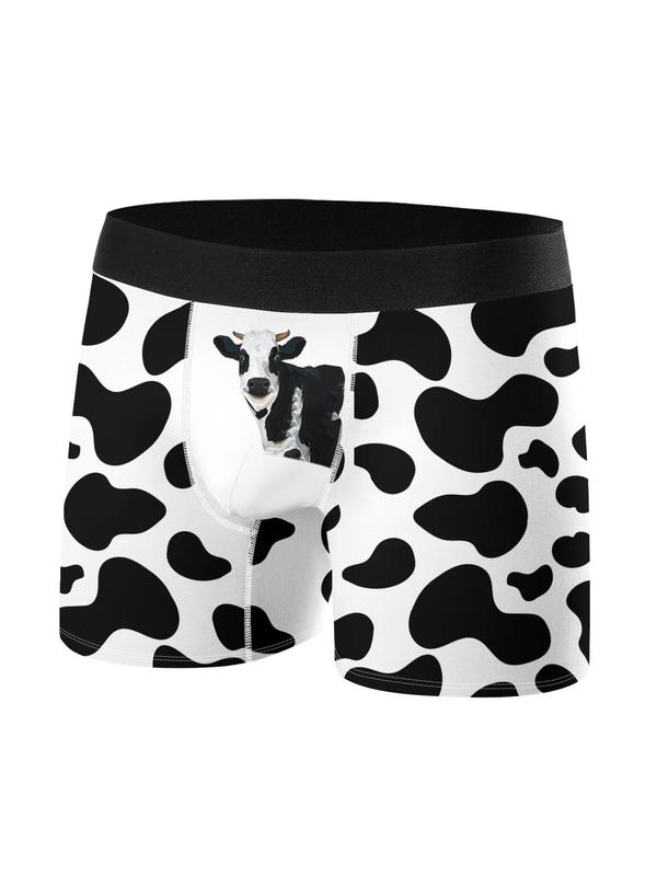 Men's Comfy Cow Print Boxer Brief, Casual Breathable Underwear for Daily Wear, Mens Underwear for All Seasons