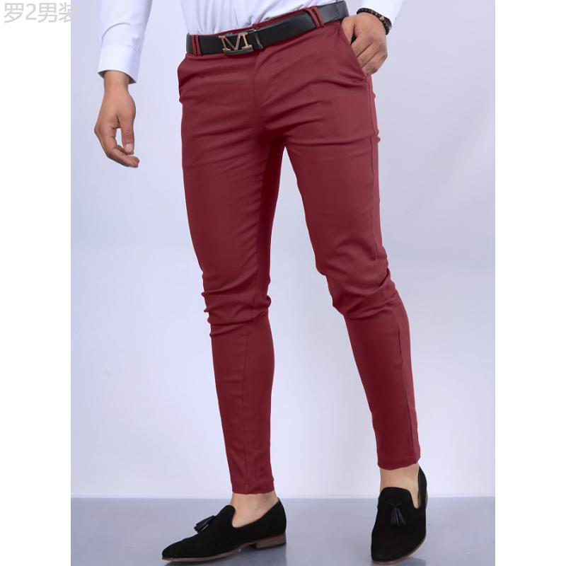 All-Season Vintage Slim Stretch Men's Dress Pants - Comfortable, Easy-Care, Elegant Style with Pockets Menswear Polyester