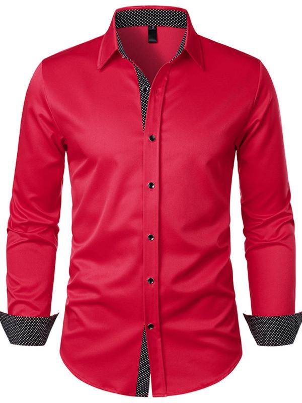 Men's Matching Solid Button Front Long Sleeve Shirt, Streetwear, Regular Fit Casual Collared Top for All Seasons, Back-to-School Clothing, Shirts for Men, Classic Menswear, 2000s Clothes, Men's Clothing, Men's Tops, Fall Clothes 2024 Longsleeves