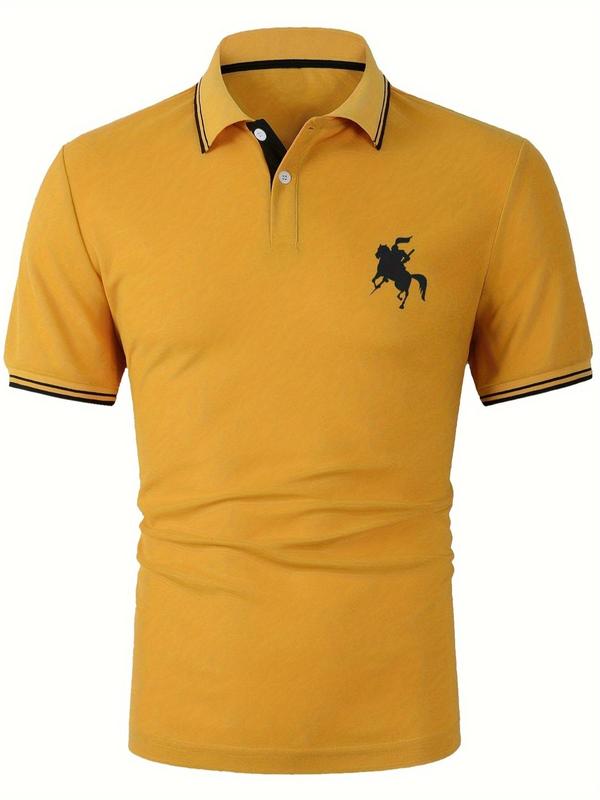 Men's Regular Fit Cartoon Horse Print Polo Shirt, Casual Short Sleeve Button Front Top for Summer, Fashion Men's Clothes for Daily Wear, School Tops, Polo Shirts for Men, Teacher Outfits