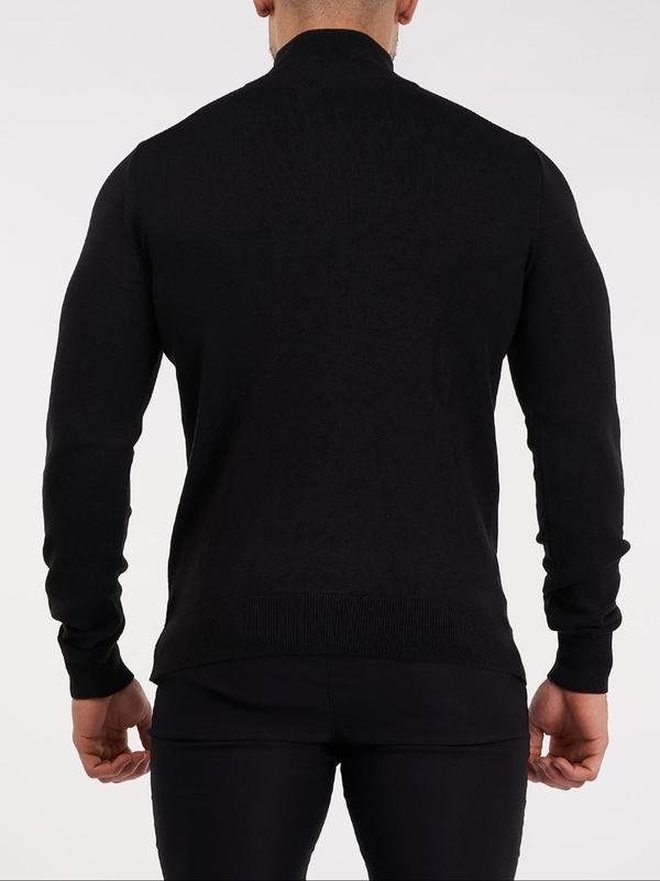 Men's Solid Half Zip Up High Neck Sweater, Regular Fit Casual Long Sleeve Jumper for Daily Outdoor Wear, Fashion Men's Knitwear for All Seasons