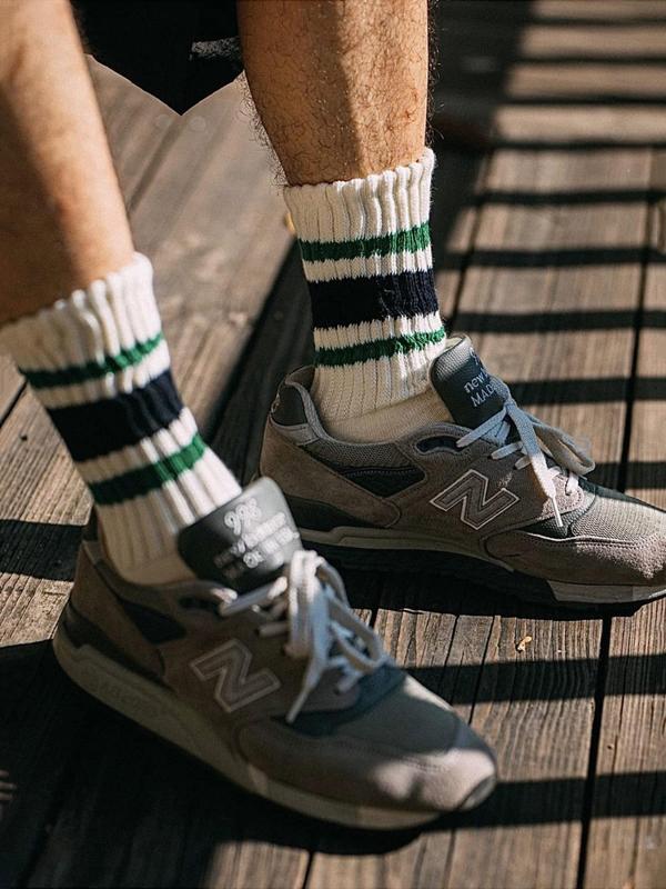 Men's Striped Print Crew Socks, Casual Comfy Breathable Mid-Calf Socks for Daily Wear, Men's Socks for Fall & Winter