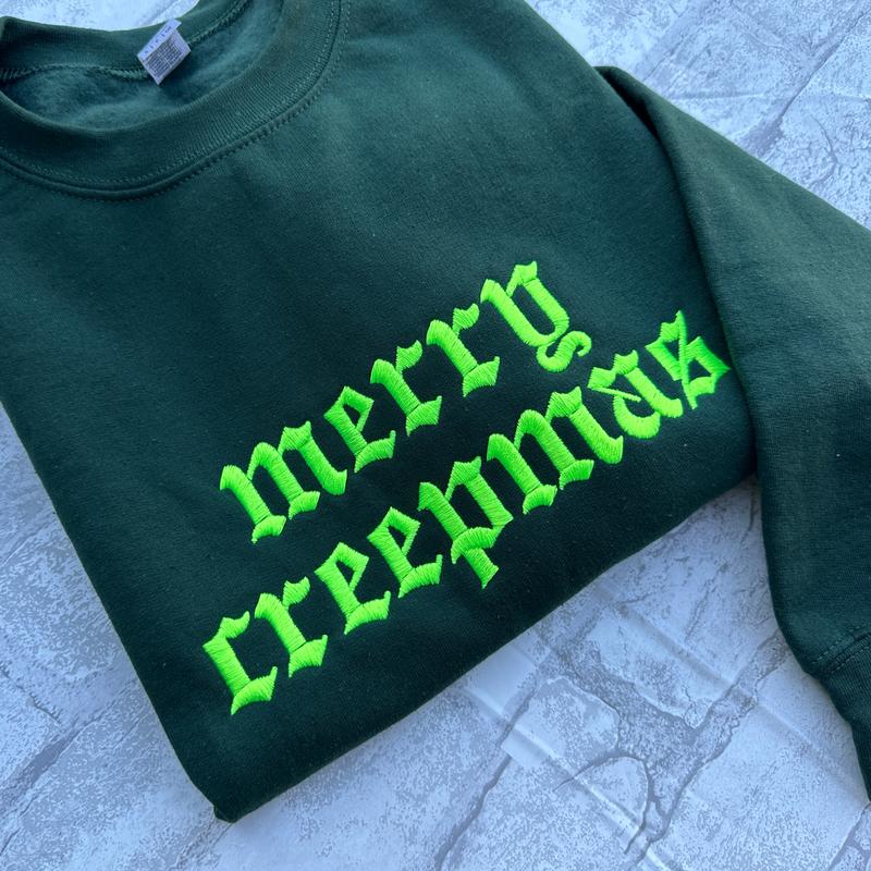 Merry Creepmas Embroidered Crewneck Unisex Sweatshirt Spooky Christmas