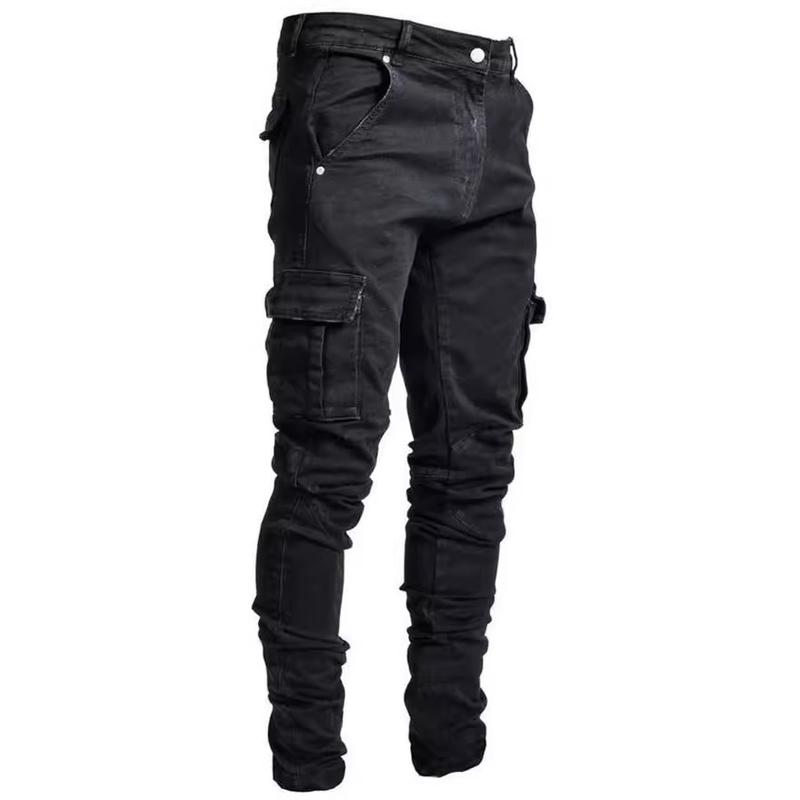 Men's Casual Flap Pocket Skinny Jeans, Chic Street Style Medium Stretch Denim Pants Menswear Underwear Trouser Streetwear