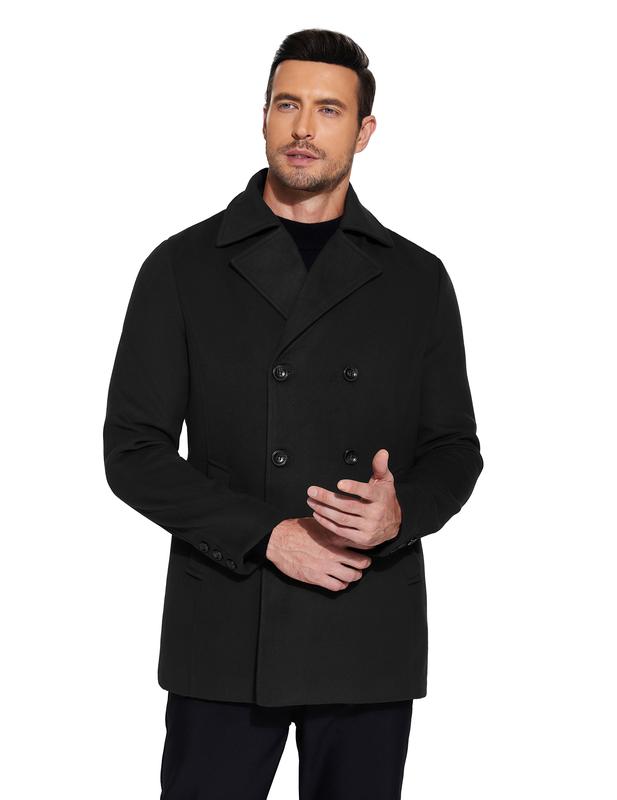 COOFANDY Men's Double Breasted Pea Coat Winter Overcoat Short Trench Coat Notched Collar