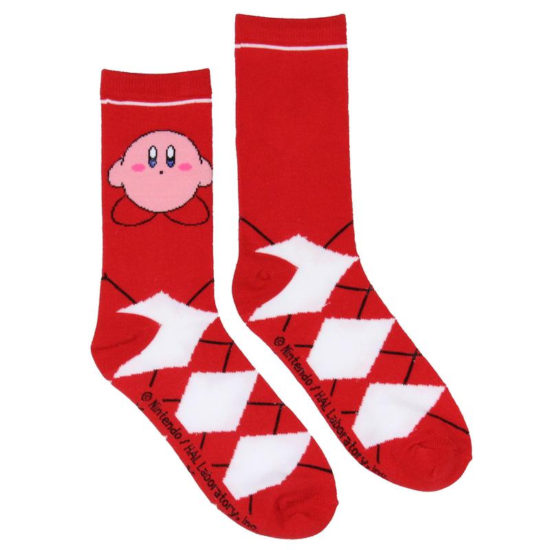 Nintendo Kirby Video Game Red Argyle Crew Socks For Men Women 1 Pair