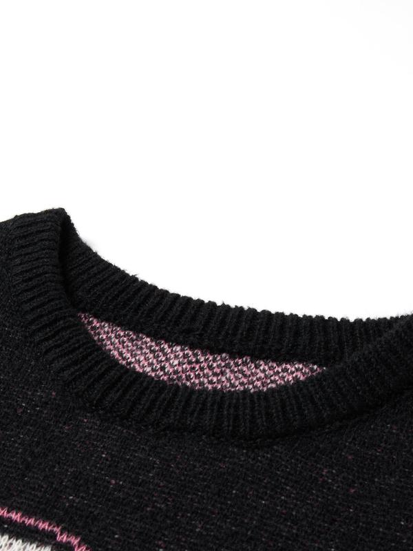 Men's Colorblock Skeleton Print Drop Shoulder Sweater, Regular Fit Casual Long Sleeve Round Neck Jumper for Fall & Winter, Fashion Men's Knitwear for Daily Wear Tops