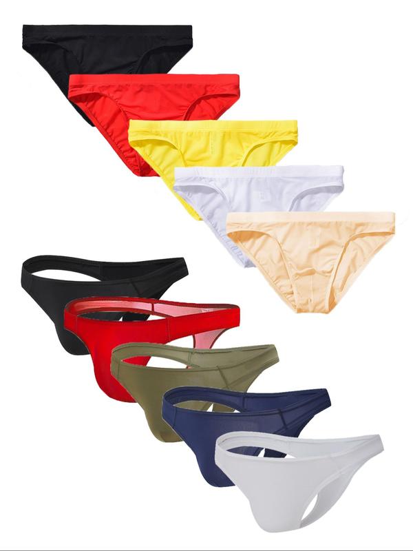 Men's Solid Color Briefs,  Breathable Comfy Underwear for Daily Wear, Casual Men's Underwear for All Seasons