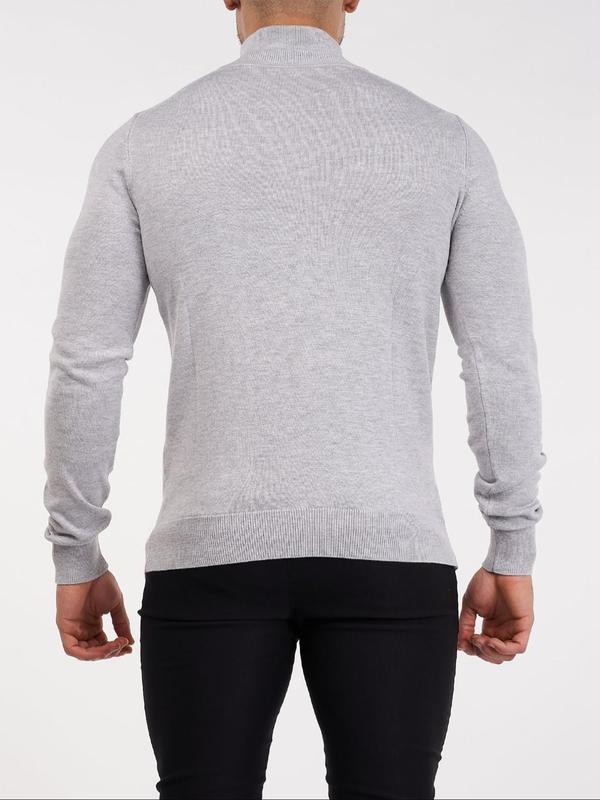 Men's Solid Half Zip Up High Neck Sweater, Regular Fit Casual Long Sleeve Jumper for Daily Outdoor Wear, Fashion Men's Knitwear for All Seasons