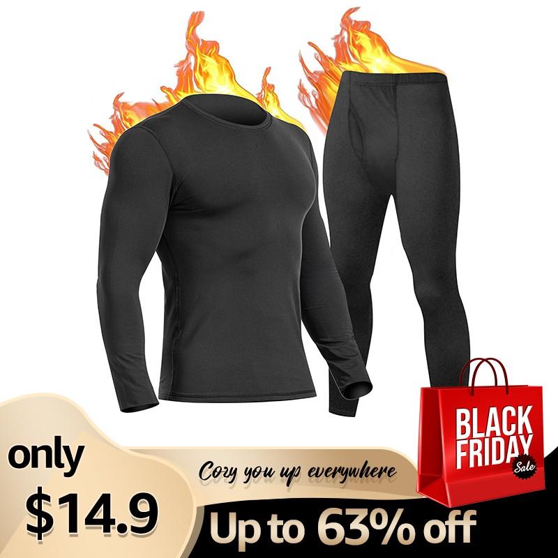 UNIQUEBELLA Men's Thermal Underwear Sets Top & Long Johns Fleece Sweat Thermo Base Layer,Halloween&Christmas Decor,Christmas Gifts thermal underwear