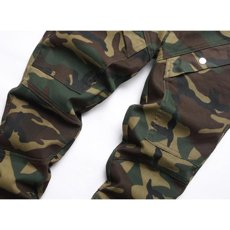 XIMXIMMTIAN Men's Jeans Designer Casual Stretch Tear Fashion Straight Slim Fit Comfortable Stretch Water Washed Camouflage Motorcycle Biker Denim Pants