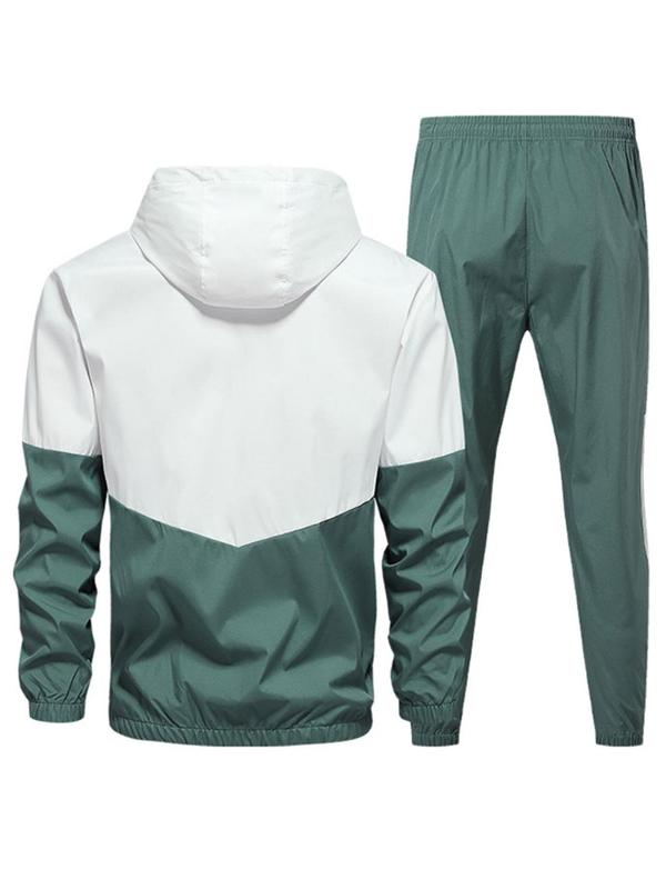 Two-Piece Set Men's Colorblock Drawstring Zip Up Hoodie & Elastic Waist Sweatpants, Regular Fit Casual Long Sleeve Hooded Jacket & Trousers for Fall & Winter, Men's Outfits for Daily Wear, Starboy Outfits