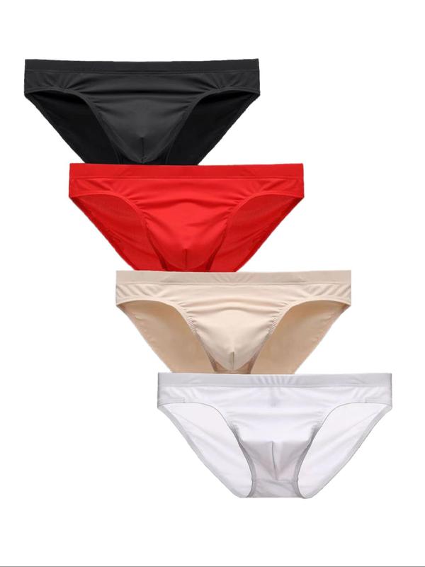 Men's Solid Color Briefs,  Breathable Comfy Underwear for Daily Wear, Casual Men's Underwear for All Seasons