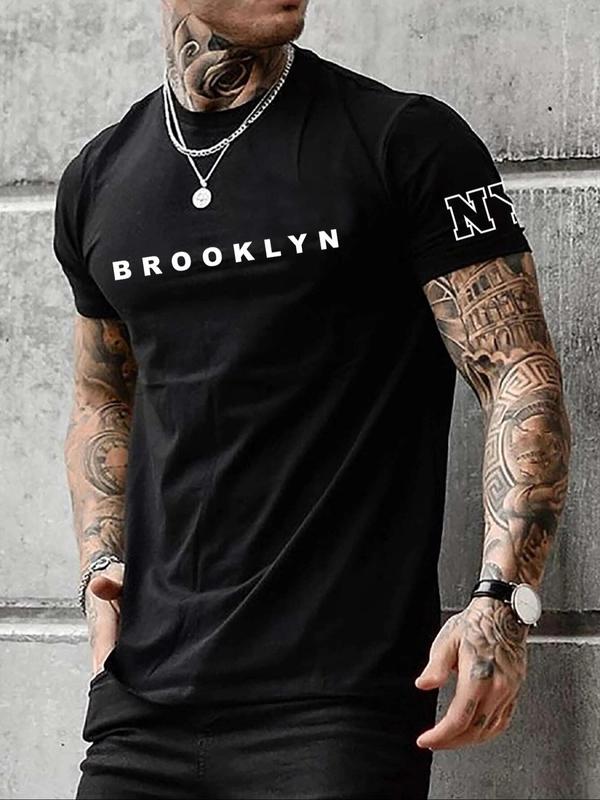 Men's Regular Fit Letter Print Round Neck Sleep Tee, Casual Soft Comfortable Short Sleeve Crew Neck T-shirt for All Seasons,  Mens Nightwear, Sleepwear & Loungewear for Men