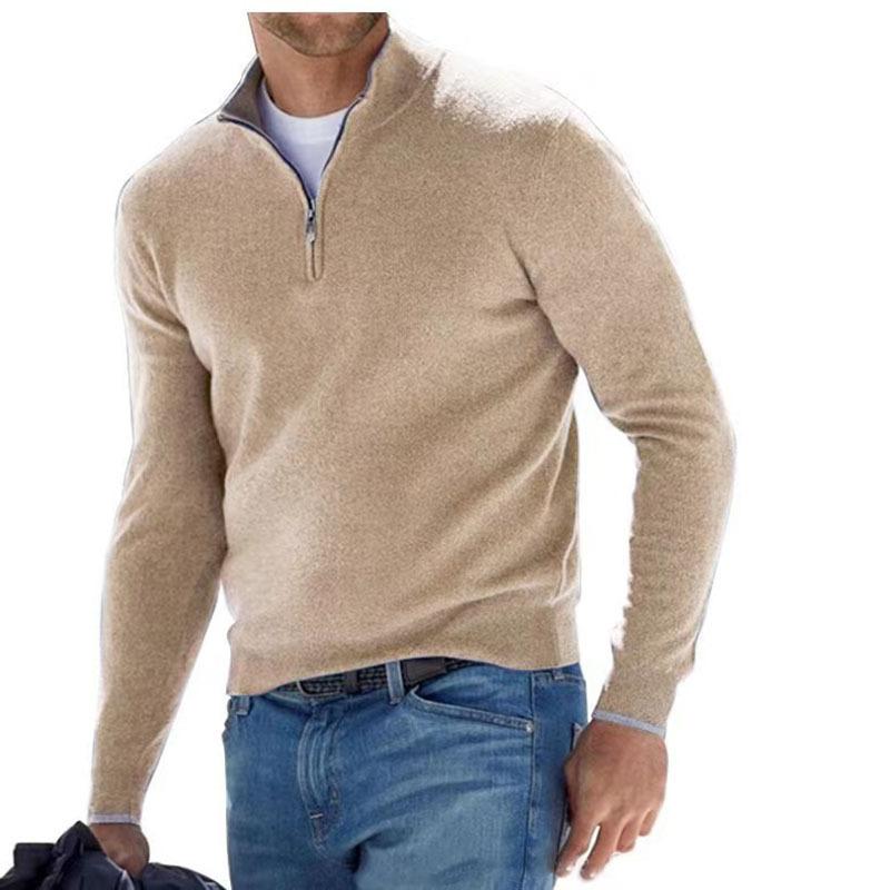 New Autumn Winter men quarter long-sleeve zipper V-neck wool plush zipper MEN'S casual jacket polo shirt slim casual knits turtleneck pullovers stand collar polo shirt Menswear Knitwear