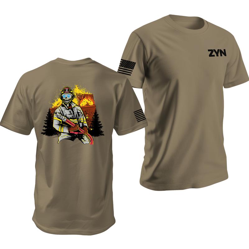 ZYN Firefighter Tshirt - Zyn Flavors Fire Department Skull Tee - Menswear Cotton Men's Shortsleeve Crewneck Streetwear Operator T-Shirt Top Underwear