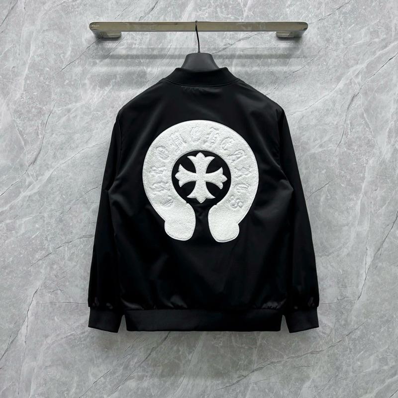 Unisex Chrome Hearts Windbreaker with Roman Letter Embroidery and Fuzzy Cross Detail, Oversized Fit,sports, stadium, fashion, luxury