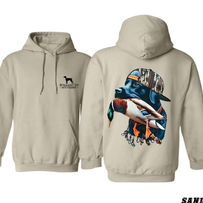 Straight Up Southern Hoodie - Bold Black Hunting Dog with Duck Graphic, Perfect for Outdoorsmen and Waterfowl Hunters, Unisex Hoodie for Adventure and Style Menswear Sweaters, Full Sizes, Full Colors, Gift For Men, Gift For Women
