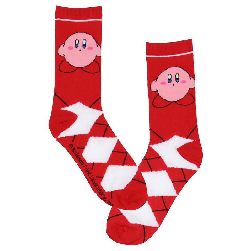 Nintendo Kirby Video Game Red Argyle Crew Socks For Men Women 1 Pair