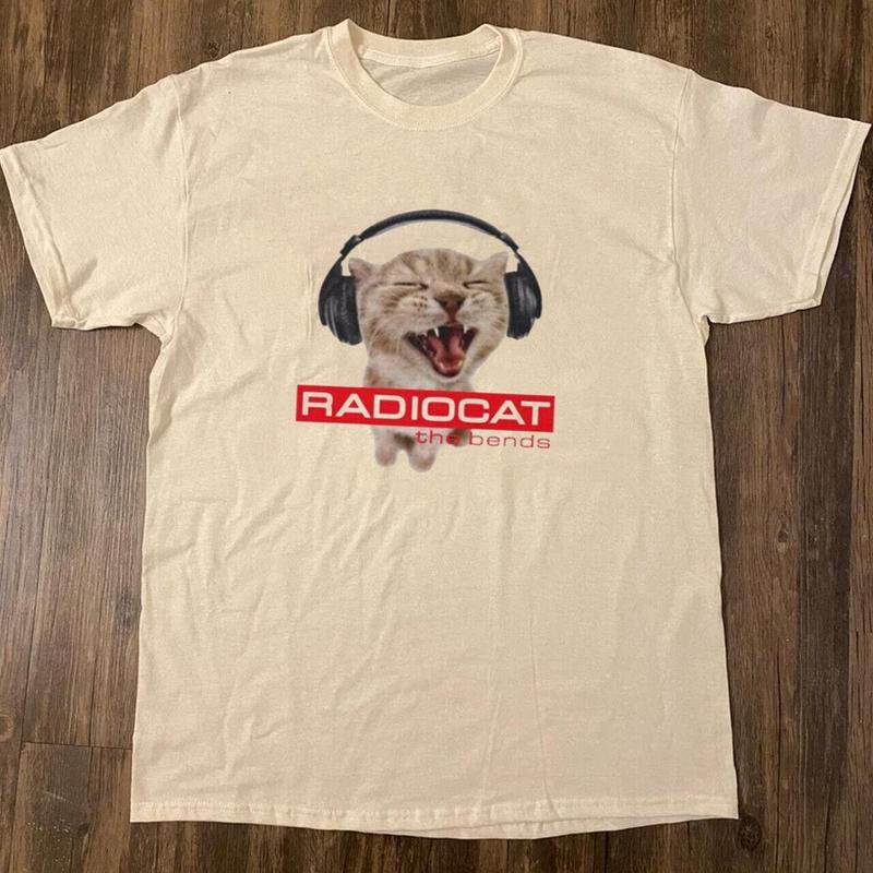 RARE!! Radiohead Cat Album Cover T-Shirt The Bends Concert Shirt Gift for Fans Menswear Top Underwear Tshirt