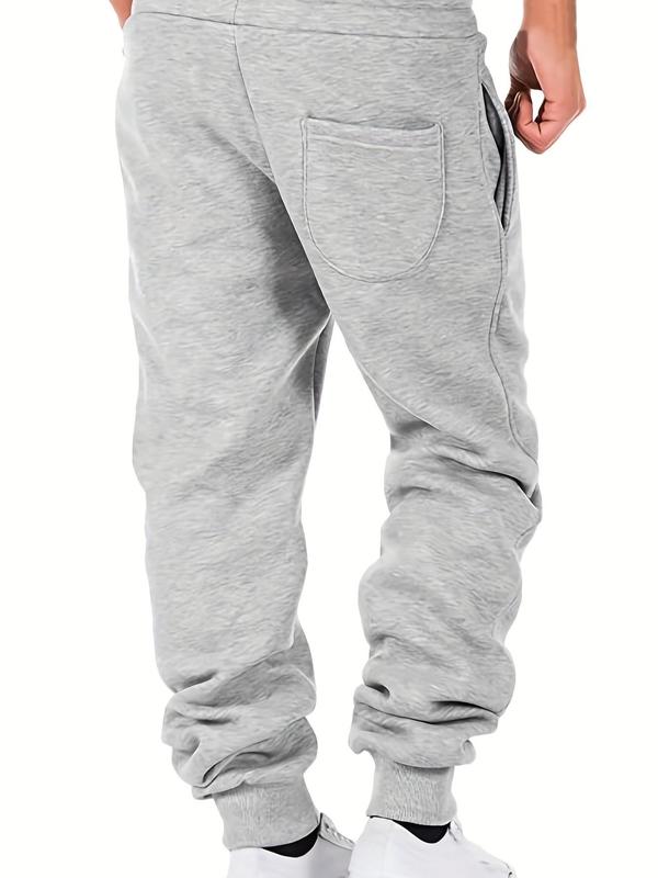 Men's Regular Fit Solid Patched Drawstring Waist Sweatpants, Casual Pocket Jogger Pants for Fall & Winter, Men's Trousers for Daily Wear