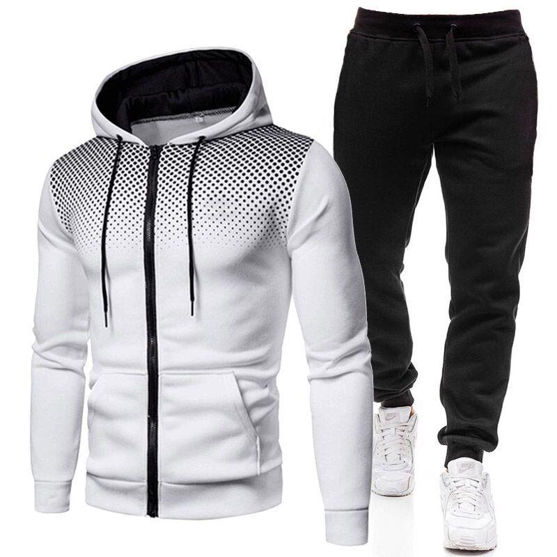 Fashion Print Tracksuit for Men Zipper Hooded Sweatshirt and Sweatpants Two Pieces Suits Male Casual Fitness Jogging Sports Sets